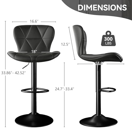 Adjustable Swivel Bar Stools Set of 2, Faux Leather Upholstered Bar Chairs