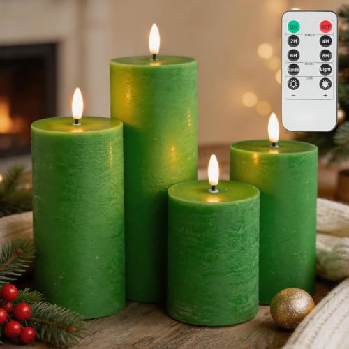 Green Flameless Candles, 4Pack Christmas Battery Operated Candles