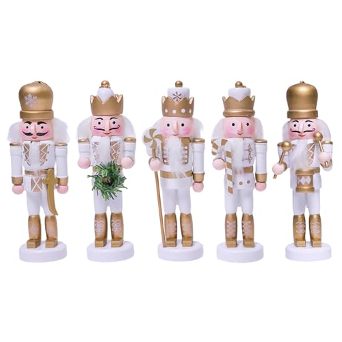 5-Piece Wooden Nutcracker Soldier Ornaments Set, 5-Inch Christmas Tree Decor