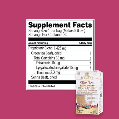 HYLEYS Slim Tea 5 Flavor Assortment - Weight Loss Herbal Supplement Cleanse and Detox - 25 Tea Bags (12 Pack) - Assorted Tea Variety Pack