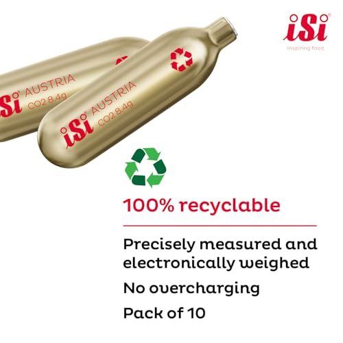 CO2 Soda Chargers for Soda Siphons, 8.4g Recyclable Steel, 10 Pack