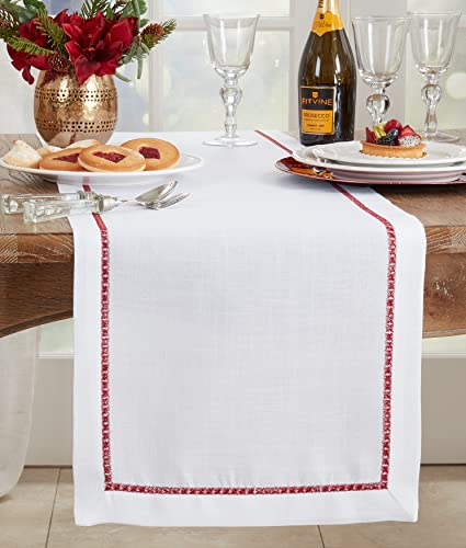 Burgundy Embroidered Border Table Runner 16x90 Inches for Dining & Decor