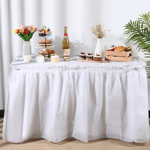 Disposable White Tablecloth and Ruffle Table Skirt Set - 6 Piece Party Kit