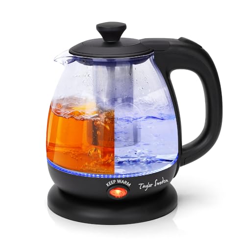 1L Electric Glass Kettle with Tea Infuser and Keep Warm Function