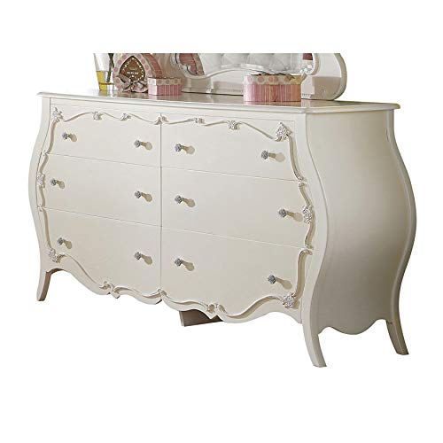 6-Drawer Pearl White Bedroom Dresser with Rose Nickel Hardware