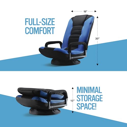 Swivel Floor Gaming Chair with 6-Position Adjustable Backrest, Blue