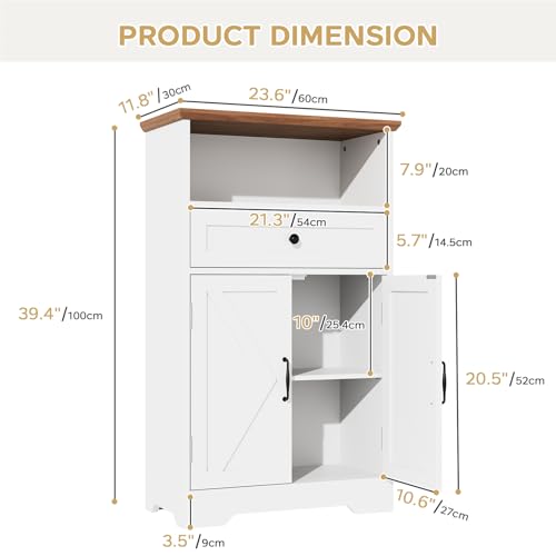 Farmhouse Floor Storage Cabinet with Barn Doors and Drawer, White