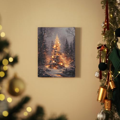 Nikky Home Lighted Christmas Tree Canvas Wall Art 16x12 Inch LED Picture