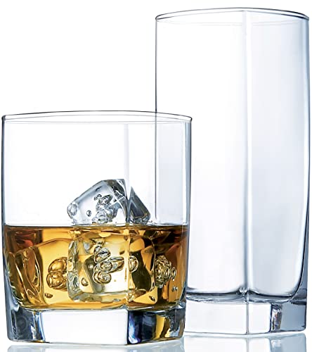 16-Piece Drinking Glass Set, Highball & Old Fashioned Tumbler Glasses