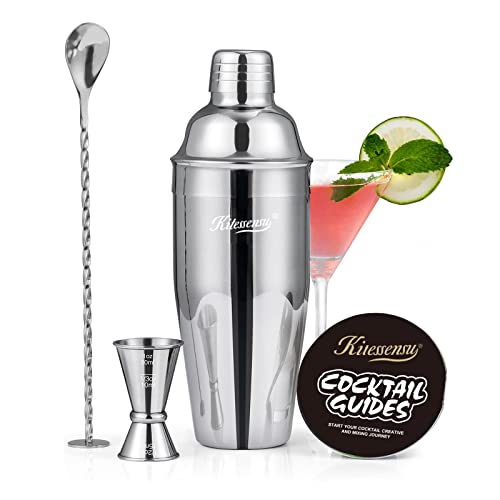 24oz Stainless Steel Cocktail Shaker Set with Strainer, Jigger & Spoon