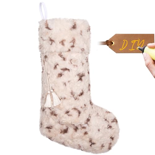 LUBOT Beige Spot 20" Personalizable Christmas Stocking with Leather Name Tag