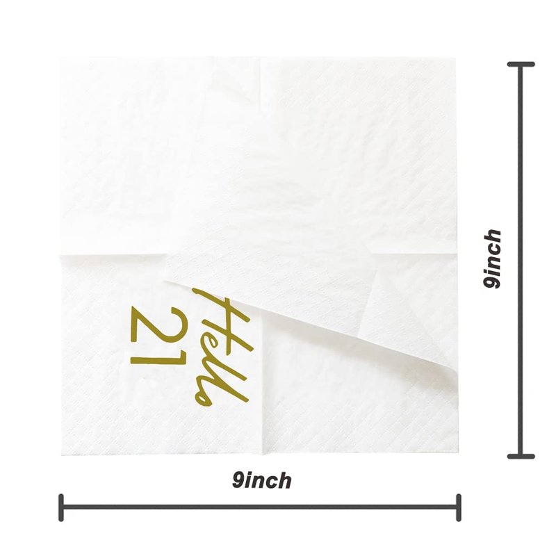 SharkBliss 21st Birthday Cocktail Napkins, 100 Pack Gold Hello 21 Birthday Disposable Paper Beverage Cocktail Napkins for His Her 21st Birthday Party Decorations | 2-Ply, 5x5" (Hello 21)