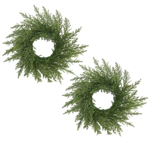 Norfolk Pine Christmas Candle Rings - Set of 2 Artificial Greenery Wreaths