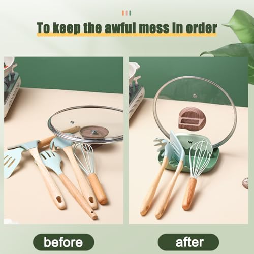 IYOOH 2-Pack Green Spoon Rests with Lid Holder, No Mess Countertop Utensil Holder
