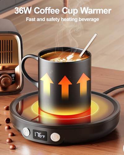 SWEETFULL Black Mug Warmer for Desk - Coffee Cup Warmer with Timer & Large Heating Surface