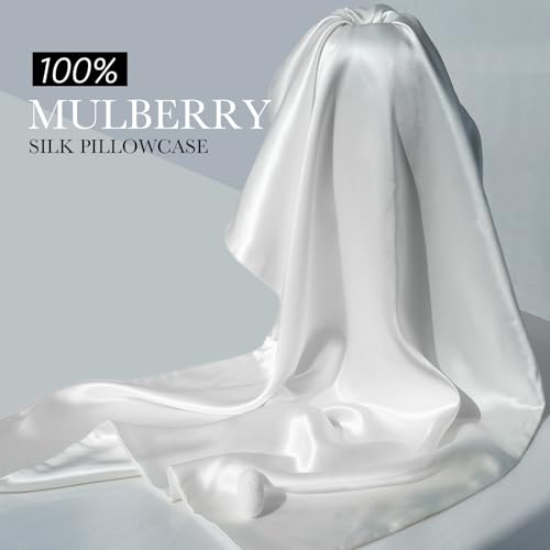 22 Momme 100% Mulberry Silk Pillowcase with Zipper - Standard 20x26 White