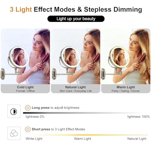IMIKONA 9" Wall Mounted Lighted Makeup Mirror,4000mAh Rechargeable