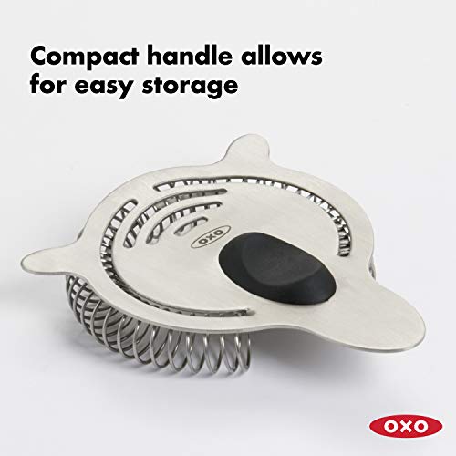 OXO Steel Cocktail Strainer with Short Handle & Finger Rest - Bar Tool