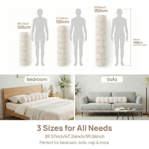 Long Bolster Pillow for Bed - 39 Inch Misty White, Soft Velvet Cover
