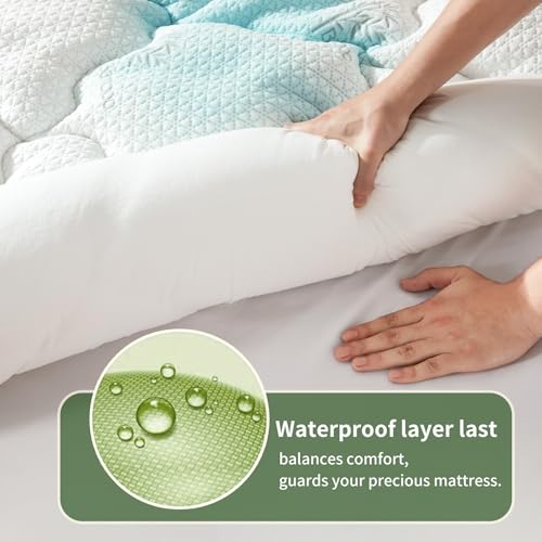 Waterproof Queen Mattress Topper, Breathable Bamboo Pad 8-21 inches