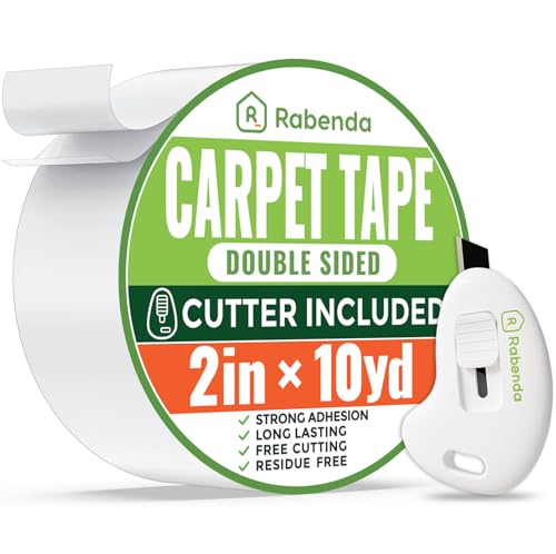 Double-Sided Carpet Tape for Area Rugs with Anti-Stick Cutter, No-Residue