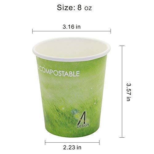 A+ DESIGN Special Green Grass Design Paper Hot Coffee Cups Eco-friendly,100% Blodegradable&Compostable (Green grass, 50 count, 8 oz)