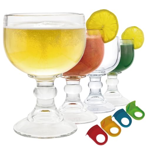 Chefcaptain Classic 21.5 Oz Margarita & Cocktail Glass Set of 4 with Color Clips