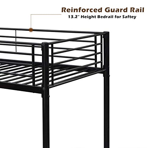 Heavy Duty Twin Over Twin Metal Bunk Bed with Safety Guardrail and Ladder