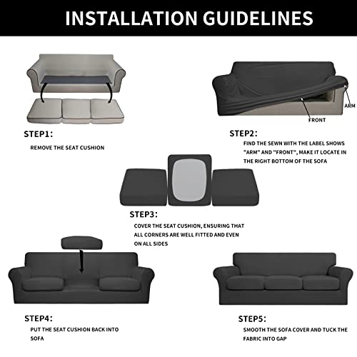 Stretch Sofa Cover Set for 3 Cushion Couch - Dark Gray