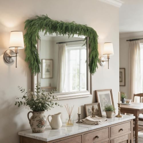 KIZORA 2PCS 6FT Faux Norfolk Pine Garland - Solid Green Christmas Decor