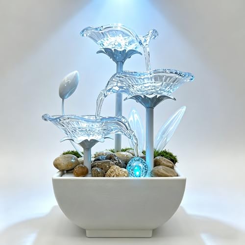 Tabletop Water Fountain - 3-Tier Indoor Waterfall with Color-Changing LED