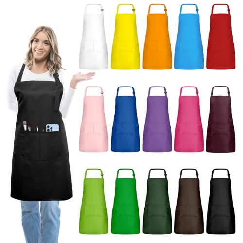 15-Pack Adjustable Adult Aprons with Pockets, Durable Unisex Kitchen Bib
