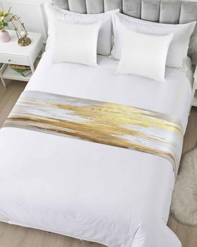 Gold & Grey Abstract Bed Runner Scarf for Cal King Size Bed - 102"x20"