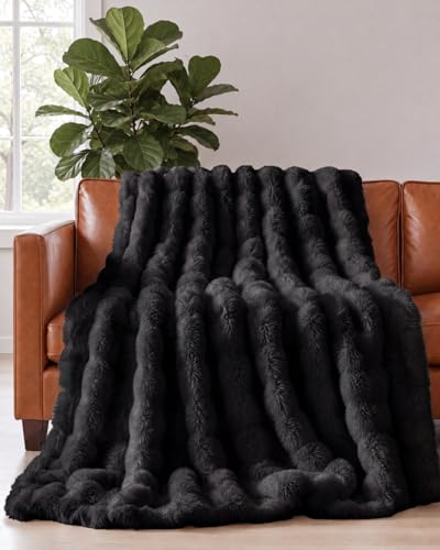 Cozy Black 3D Fleece Bubble Throw Blanket - 90" x 90"