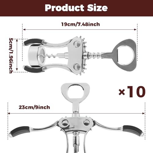 TKSDWBLTY 10-Pack Stainless Steel Wing Corkscrew Wine Openers with Bottle Opener