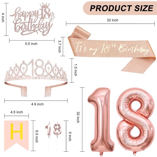 18th Birthday Decoration Set, Rose Gold Tiara, Sash, Banner & Party Supplies