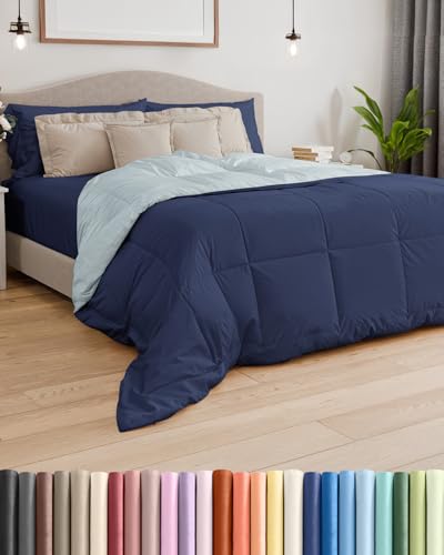 Reversible Twin Comforter - Navy Blue/Sky Blue, Soft & Cozy