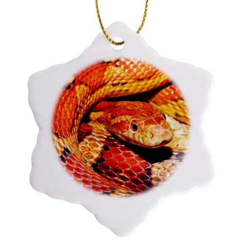 3 Inch Snowflake Porcelain Ornament - 3dRose Corn Snake Design, Holiday Decor
