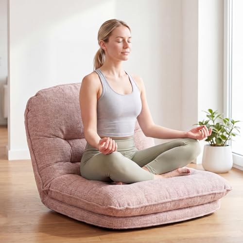 DUMOS Comfy Saucer Chair Dark Pink Foldable Floor Chair Fabric Small
