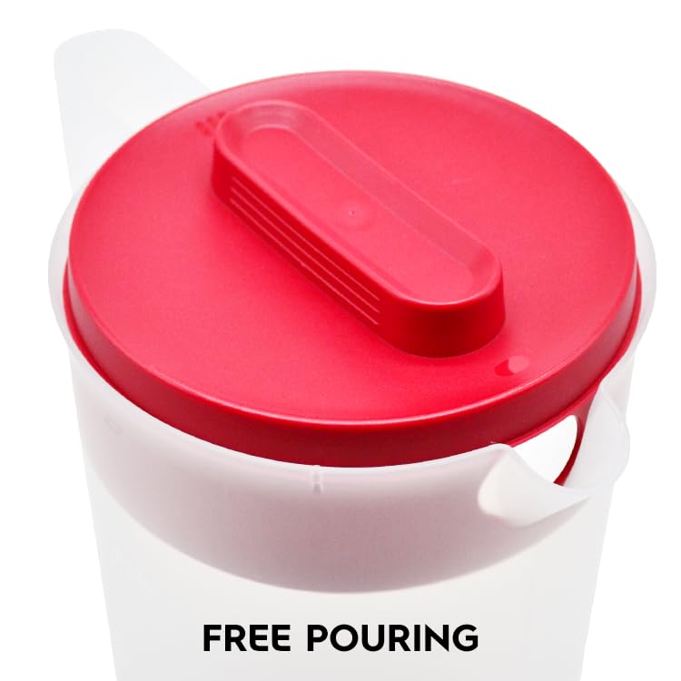 1 Pack 1 Gallon 4 Quarts Plastic Beverage Pitcher Clear Body & Red Lid, 3 Position Pour Spout Lid for Water Tea and Drinks