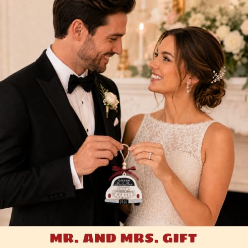 Mr and Mrs Wedding Ornament 2026 - Personalized Wooden Newlywed Keepsake