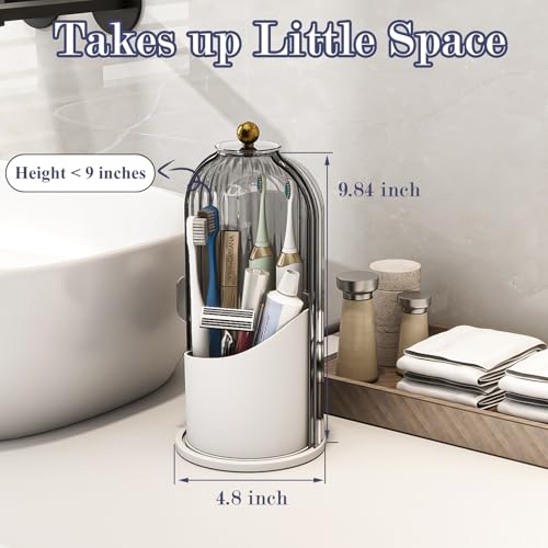 Rotating Toothbrush Holder with Dustproof Cover - 3 Slot Bathroom Organizer