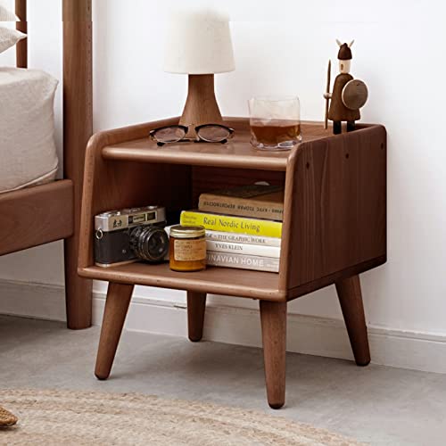 Solid Wood Kids Nightstand with Open Storage Shelf, Modern Bedside Table
