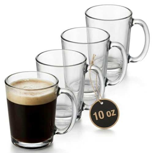Godinger 10oz Glass Coffee Mugs Set of 4 - Made in Italy, Clear Drinkware