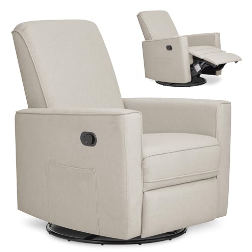 Upholstered Manual Swivel Glider Recliner Chair for Nursery - Light Sand