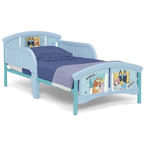 Low-to-Floor Plastic Toddler Bed with Safety Guardrails & Steel Frame
