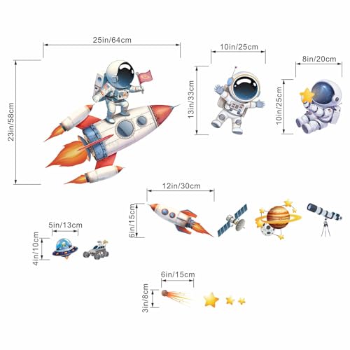 Astronaut Wall Decals - Outer Space Rocket Planets Kids Room Wall Stickers