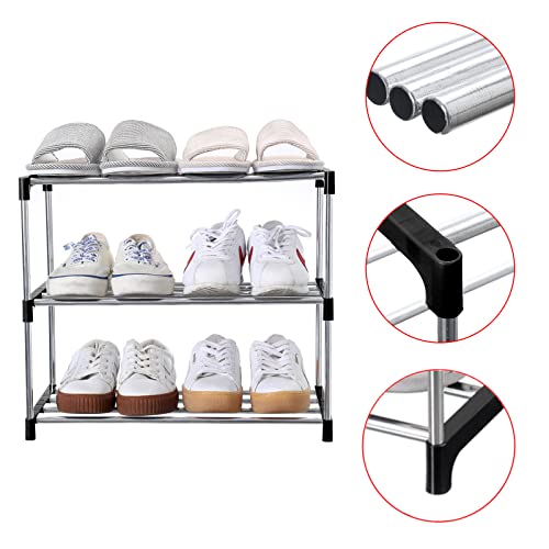 3-Tier Stackable Shoe Rack - Compact Space Saving Storage Organizer (Black)