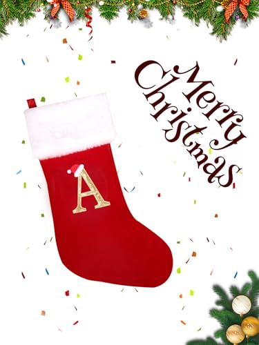 20-Inch Super Soft Plush Monogrammed Christmas Stocking with Red Letter