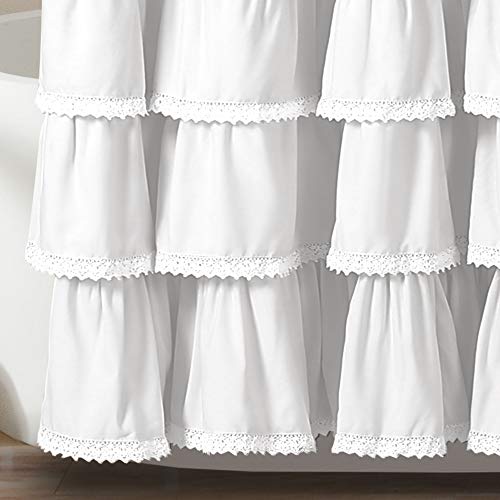 Lush Decor Ella Shower Curtain with Ruffle Lace Design | Shabby Chic Farmhouse Style Bathroom, 72¡± x 72¡±, White